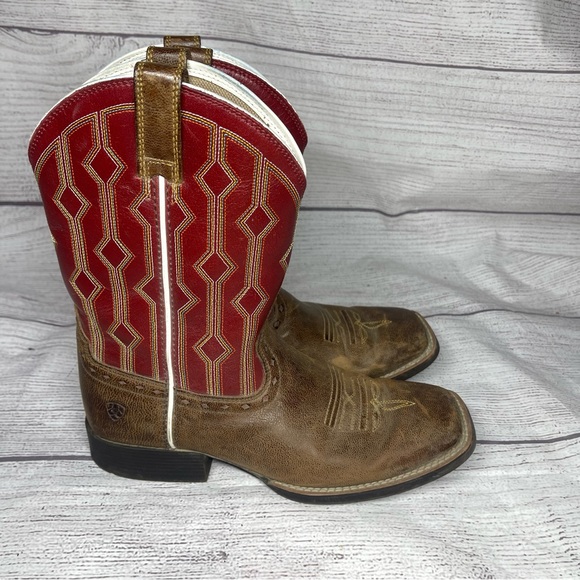 Ariat Kids Size 4 Live Wire Western Brown Square Toe Boots - Picture 1 of 7